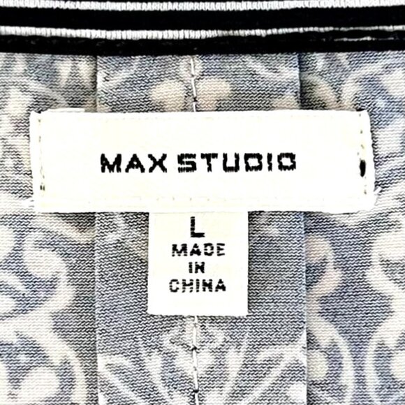 Max Studio A-Line Dress Size L Black & White Floral Print 3/4 Sleeves EUC - Picture 3 of 15